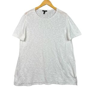 Eileen Fisher‎ Womens XL Organic Cotton Linen Short Sleeve Knit Top White Light